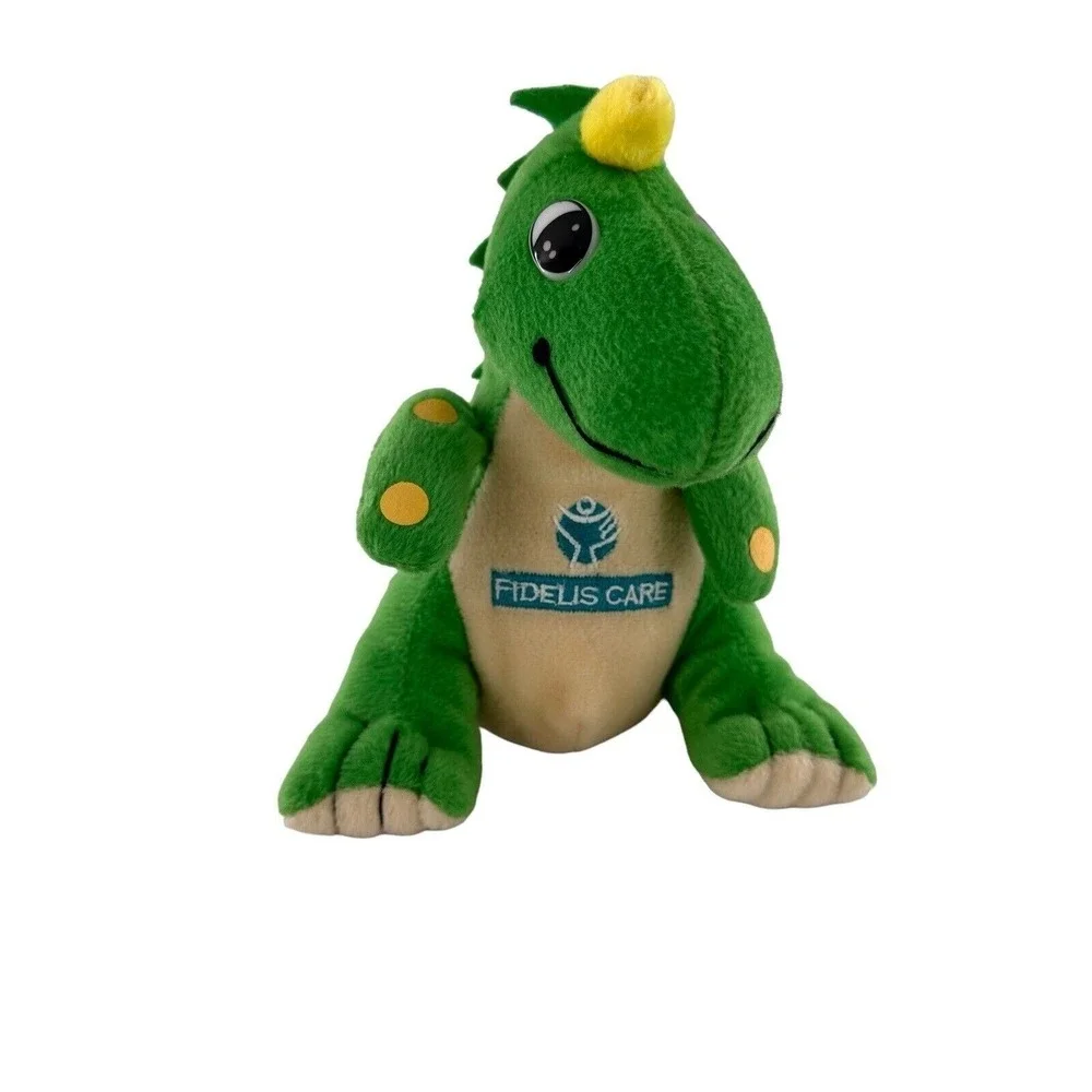 Fidelis Care Green Dinosaur Plush Stuffed Toy With Yellow Horn & Polka Dots 9